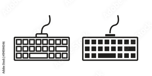 Keyboard icon black, line, flat vector, isolated illustration.