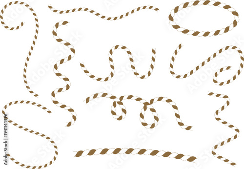 Collection of Brown Twisted Rope Elements on White Background