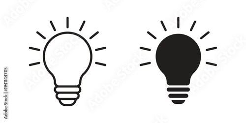 Light bulb icon black, line, flat vector, isolated illustration.