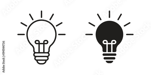 Lightbulb icon black, line, flat vector, isolated illustration.