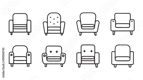 Armchair Variety Collection Line Art Icons Furniture Set