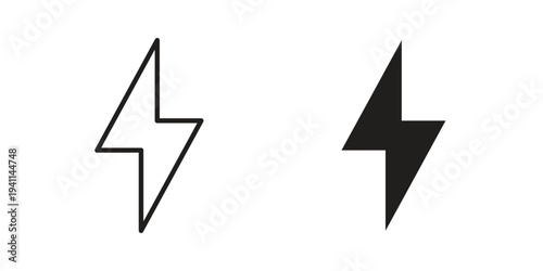 Lightning bolt icon black, line, flat vector, isolated illustration.