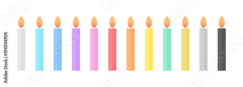 カラフルな12本セットのろうそく - シンプルでかわいい誕生日やパーティーのキャンドルのイラスト素材