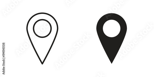 Location pin icon black, line, flat vector, isolated illustration.