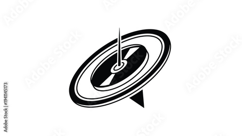 Linear design icon of a spinning record or disc on a stand, symbolizing data storage, multimedia content, classic music, or entertainment technology.