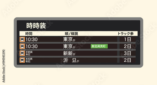 Japanese Train Schedule Display Board with Departure Information