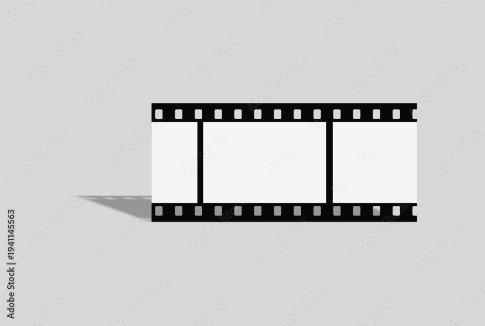 Fototapeta premium Film strips mockup templates of old retro film frame with shadow on background. Video or movie film vintage analog cinema, photograph camera film strip. Trendy editable camera roll social stories