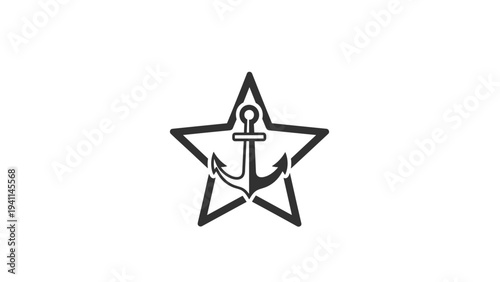 Linear design icon of a star with an anchor inside, symbolizing stability, hope, strength, naval service, maritime security, or steadfast guidance.
