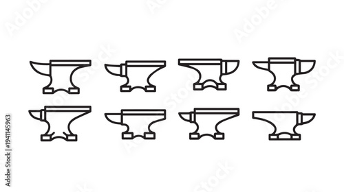 Collection of Blacksmith Anvil Icons on White Background