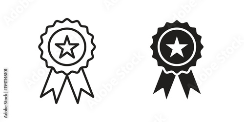 Medal icon black, line, flat vector, isolated illustration.