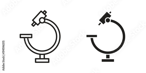 Microscope icon black, line, flat vector, isolated illustration.