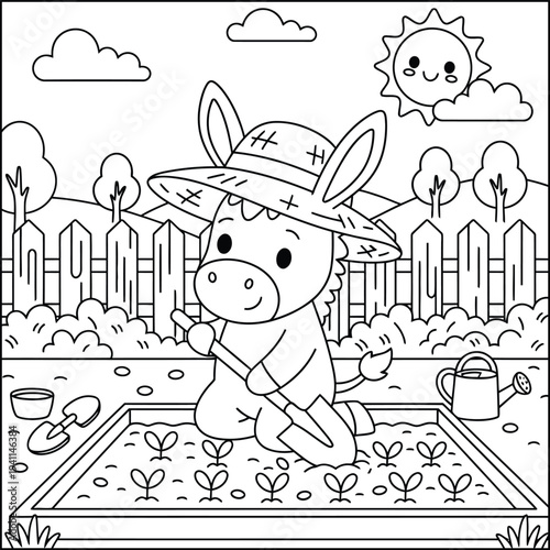 Bold and Easy Donkey Animal Coloring Page - Cozy Moment Farm Animal Line Art Vector for Adults and Kids