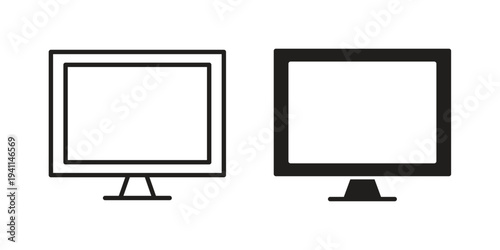Monitor icon black, line, flat vector, isolated illustration.