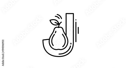 Minimalist line art illustration combining the letter J with a fresh pear fruit icon design