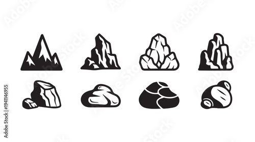 Collection of Mountain and Rock Icons Vector Illustration