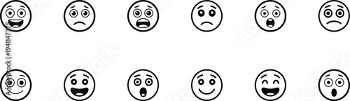 Emoticon expressions emotion faces reaction icon set with different moods