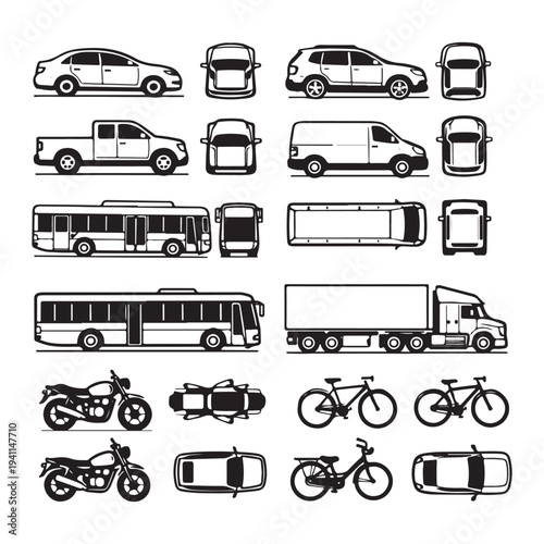 vehicle  icon set vector