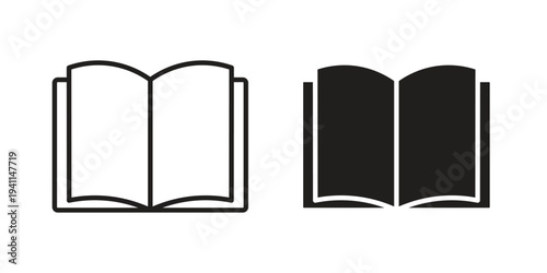 open book icon black, line, flat vector, isolated illustration.