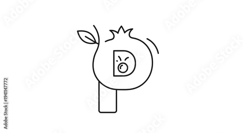 Stylized pomegranate letter P icon with an expressive D inside a unique fruit logo design element