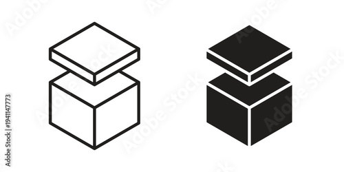 Open box icon black, line, flat vector, isolated illustration.