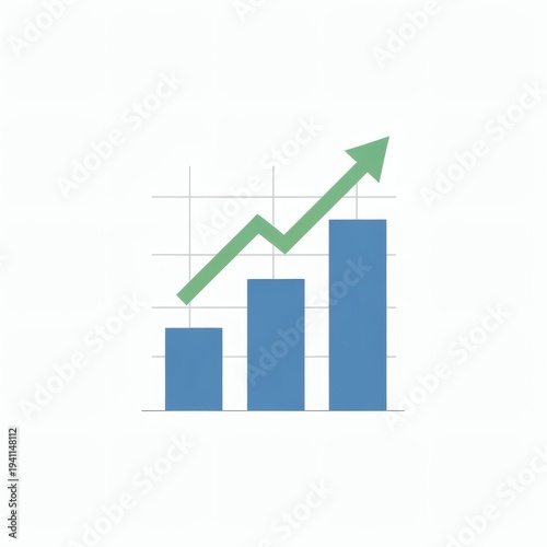Free Download 2D Flat Rising Bar Chart with Arrow, Minimal Geometric Business Growth Vector Icon Isolated on White - GFXLoad