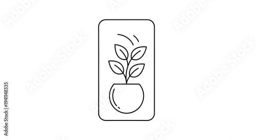 Elegant line art icon depicting a thriving potted plant within a sleek digital interface for