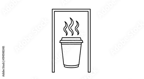 Minimalist line illustration of a steaming hot beverage in a disposable cup perfect for a quick