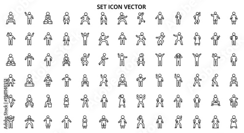 a set of diverse people icons in various poses from sitting to dancing ideal for web design and presentations.
