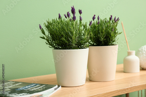 Pots with lavender and deco...