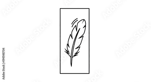 Elegant black outline feather icon illustration representing lightness, freedom, and a delicate