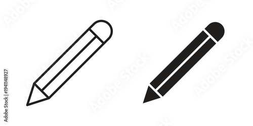 Pencil icon black, line, flat vector, isolated illustration.