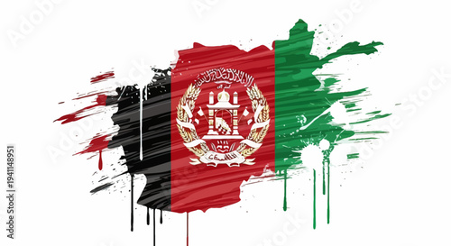 Afghanistan Flag Paint Brush Stroke Design.