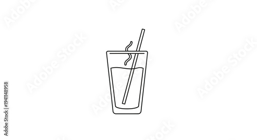 Minimalist hot beverage in glass with straw outline icon design for various digital applications