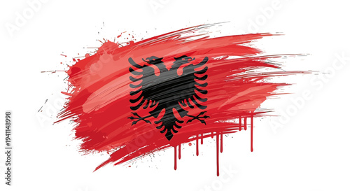 Albanian Flag Grunge Brush Stroke Design.