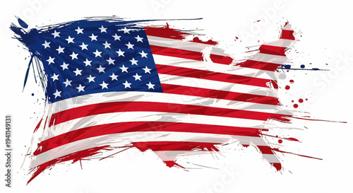 American Flag Painted with Brush Strokes.