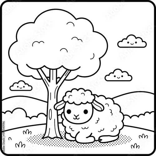 Bold and Easy Sheep Coloring Page. Sheep vector coloring page line art