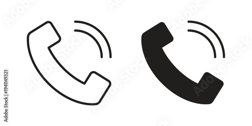 Phone call icon black, line, flat vector, isolated illustration.