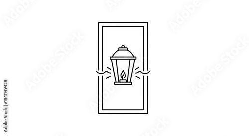 Elegant line art depiction of a classic illuminated lantern featuring a gentle flickering candle