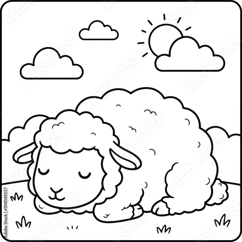 Bold and Easy Sheep Coloring Page. Sheep vector coloring page line art