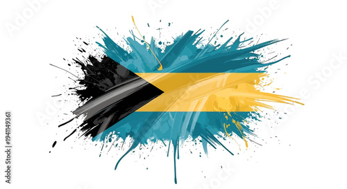 Bahamas Flag Paint Splash Design Element.