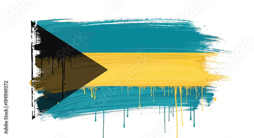 Bahamas Flag Painting with Dripping Paint.