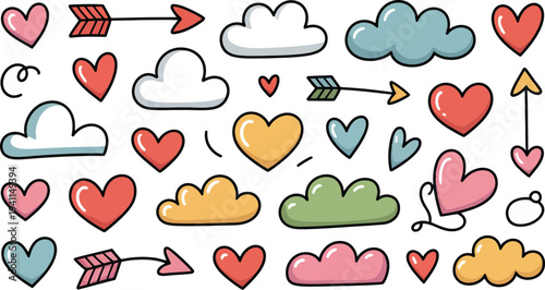 Hearts clouds arrows romantic love symbol illustration playful elements