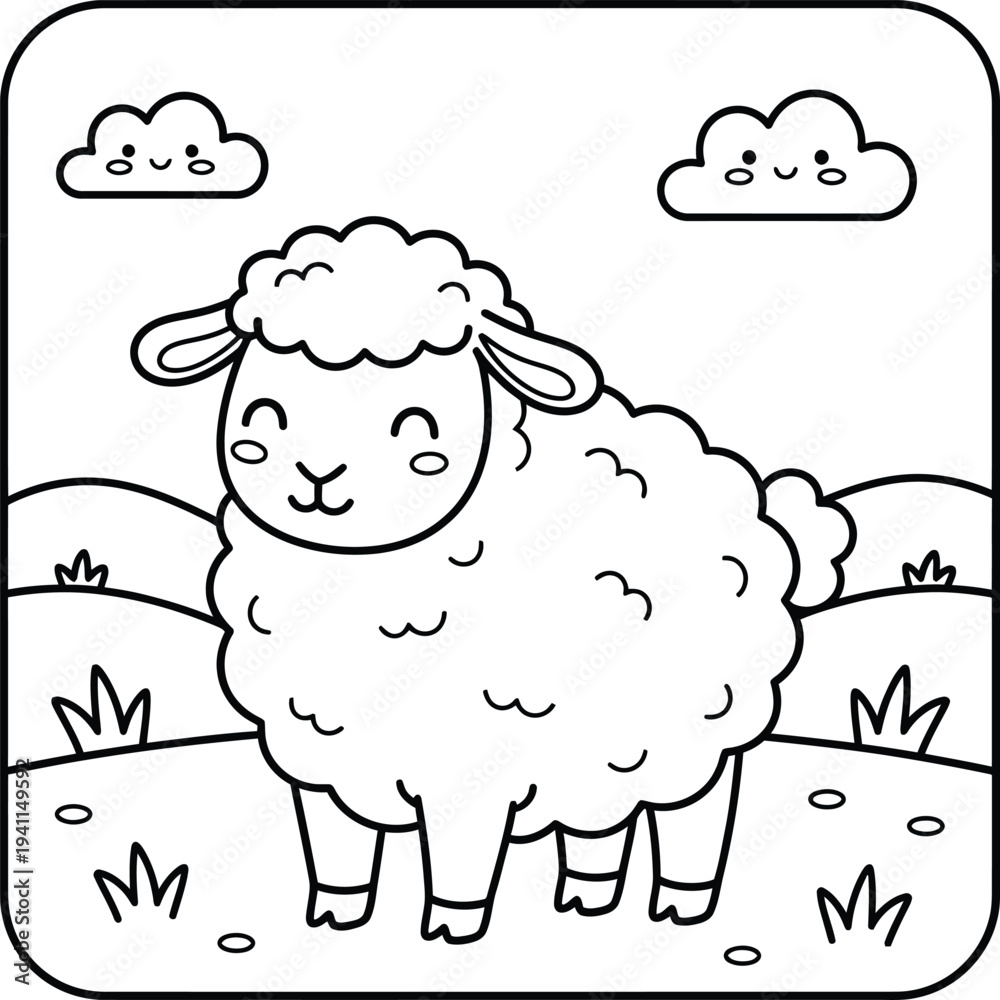 Obraz premium Bold and Easy Sheep Coloring Page. Sheep vector coloring page line art