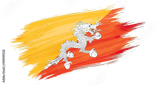 Bhutanese Dragon Emblem on Brush Stroke.