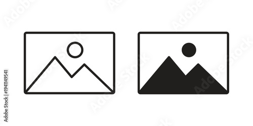 Picture icon black, line, flat vector, isolated illustration.