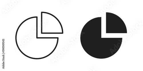 Pie chart icon black, line, flat vector, isolated illustration.