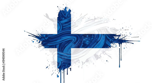 Blue Paint Cross Symbol on White.