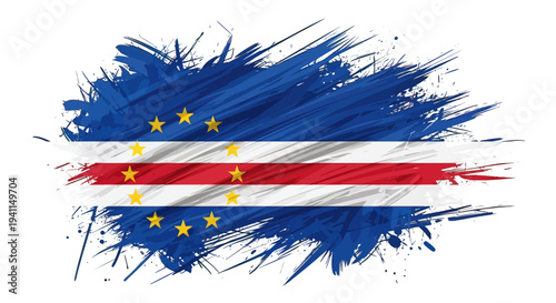 Cape Verde Flag Paint Brush Stroke Design.