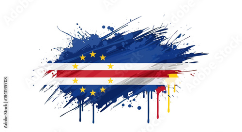 Cape Verde Flag Paint Splash Design Element.