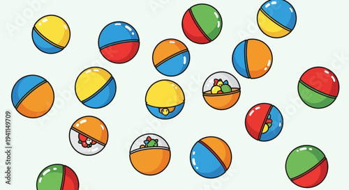 Colorful Gumball Machine Balls Scattered on Light Blue Background